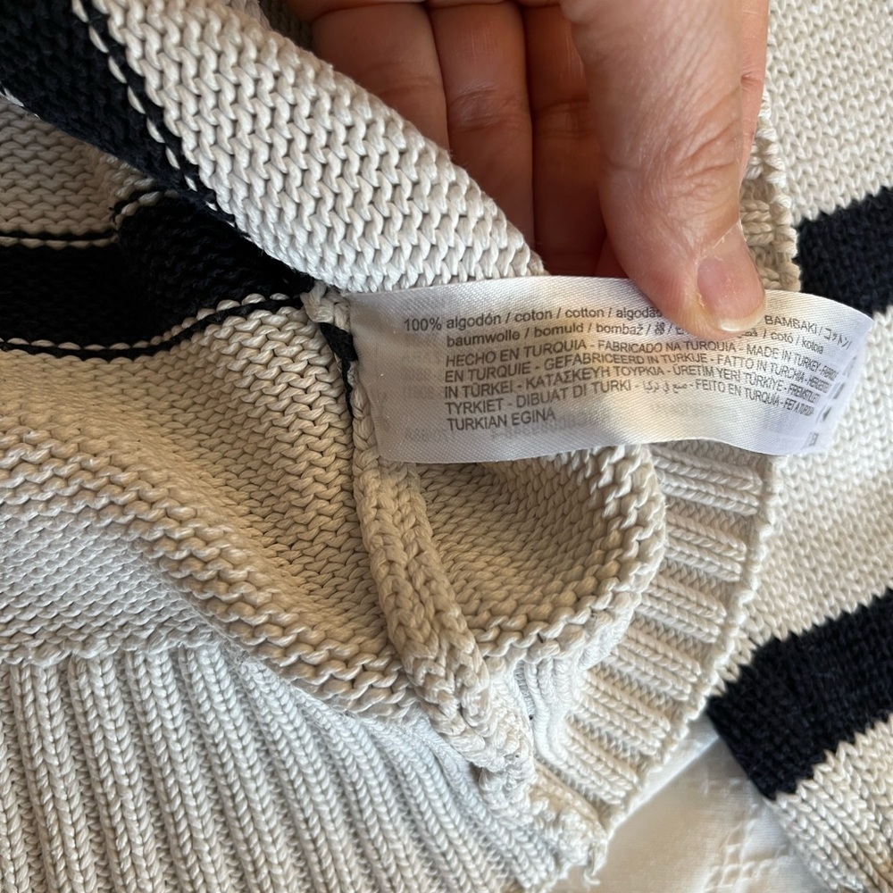 Zara Quarter Zip Striped oversize  Sweater Black and Whitish Taupe Size Medium - Picture 11 of 14